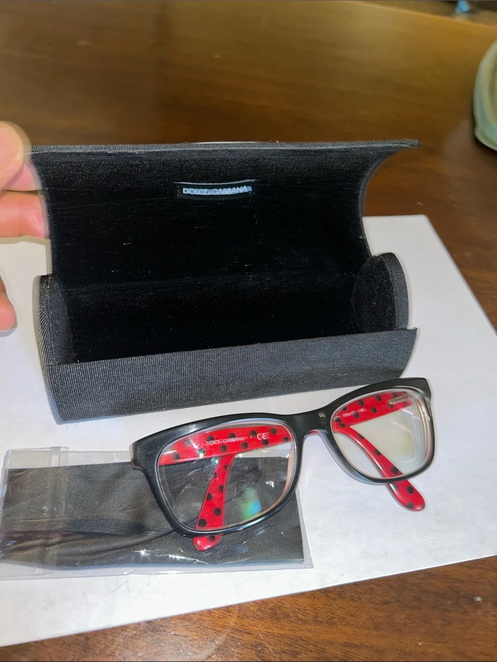 RX Dolce & Gabbana Black Frame Glasses with Red Polka-Dot Temples